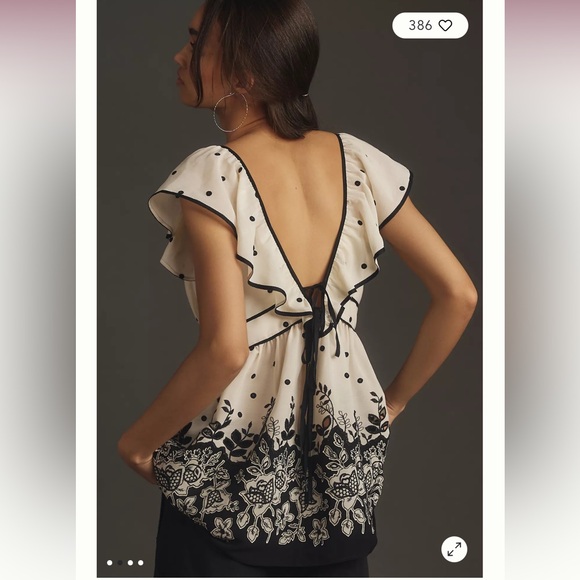 NWT Tie-Back Short Sleeves Shirred Top - Picture 3 of 6